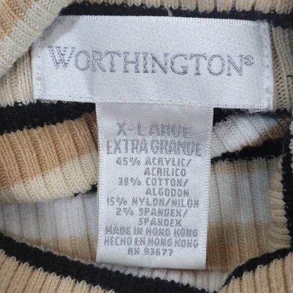 Worthington Turtle Neck Winter Formal Stripes Long Sleeve Stretchy Cotton Shirt - Picture 4 of 13